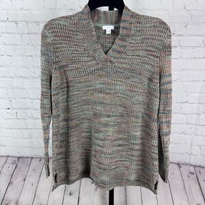 J. Jill V-Neck Multicolor Cotton Sweater Size Small